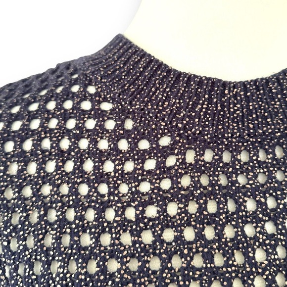 🍀Narcisco Rodriguez Pullover Sweater Blue Silver Open Knit Cotton Blend Small - Picture 6 of 10